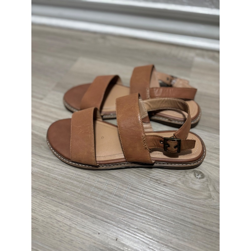 Lucky Brand Womens Cognac Leather Slingback Flat Sandals Brown Size 9.5 M 41 - Picture 2 of 6